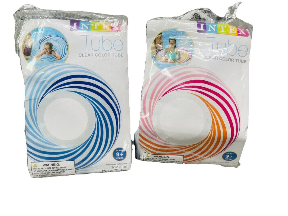 Intex Pool Tube Lot of 2 Clear Color Blue Orange Pink White 36 inch Swimming